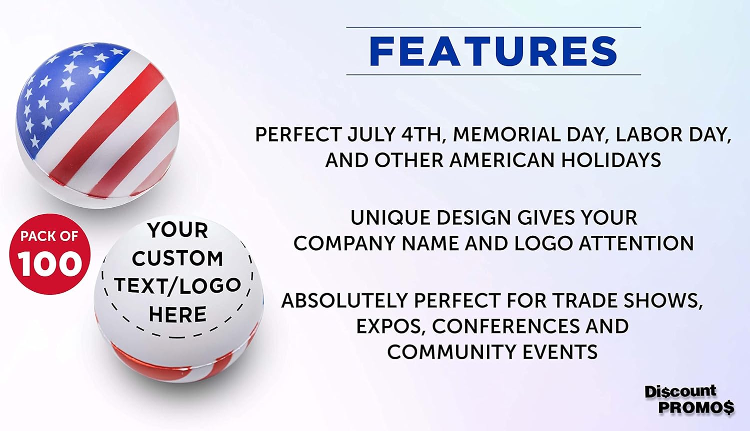 100 American Flag Stress Balls Pack - Customizable Text, Logo - Round, Stress Reliever, Hand Therapy, Lightweight - USA Flag