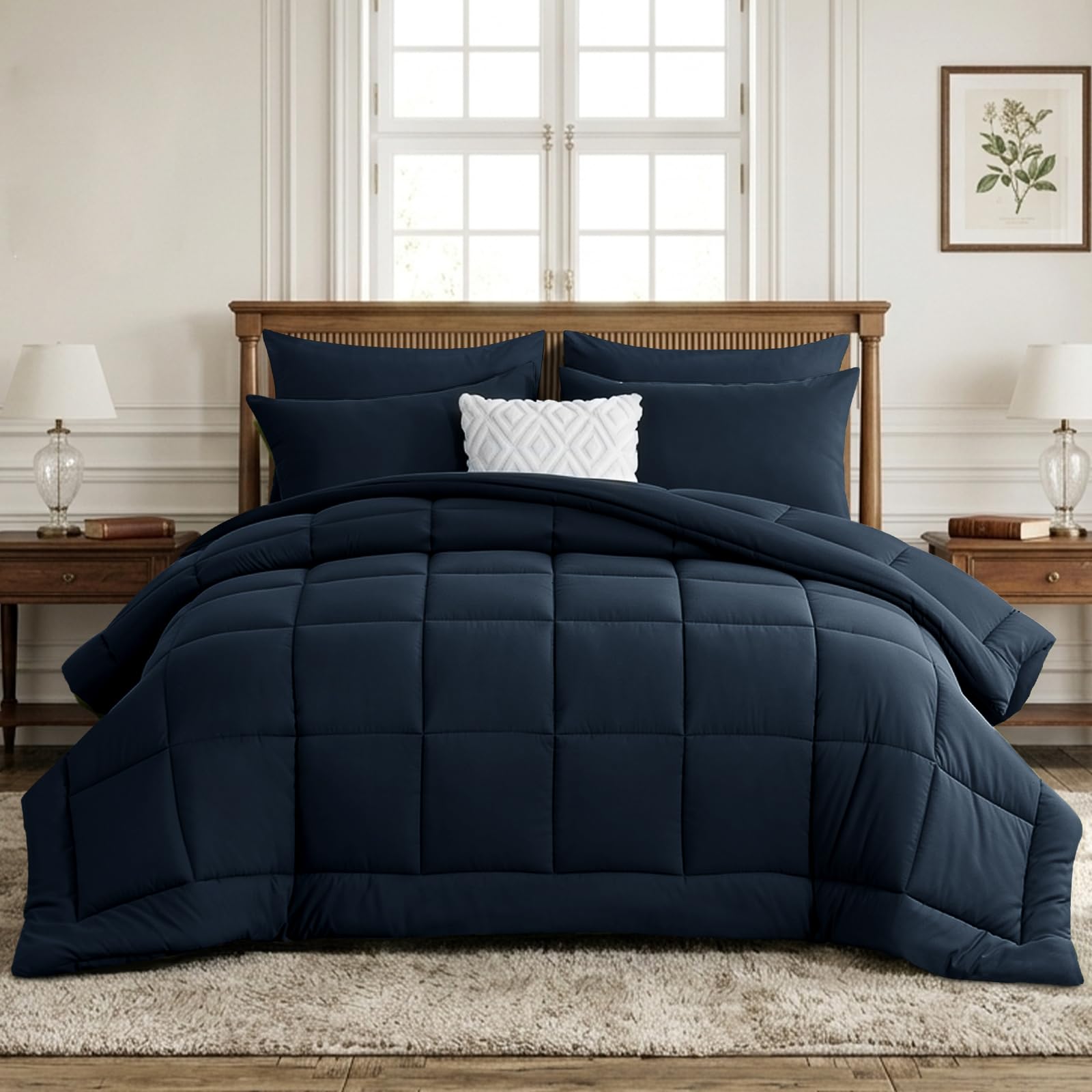 RUIKASI Coverless Duvet Double 10.5 Tog - Bed Quilt All Year Round Luxury Hotel Comforter with Corner Tabs Soft Touch Machine Washable 300GSM,200x200cm Navy Blue