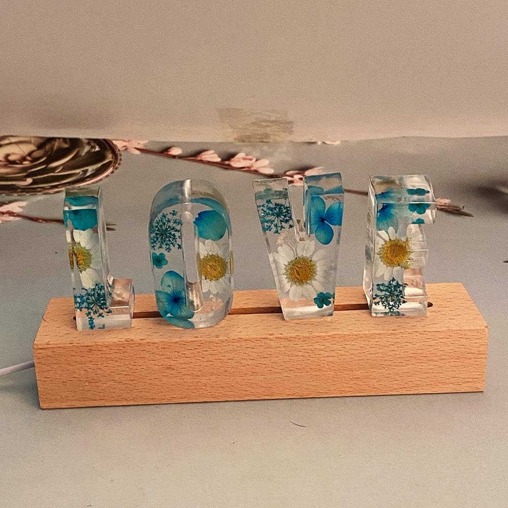 Personalized Flower Resin Letter Lights DIY Handmade Custom Name Letter Lamp Home Decoration Gift for Family Lovers Friends Night Lamp USB Charging