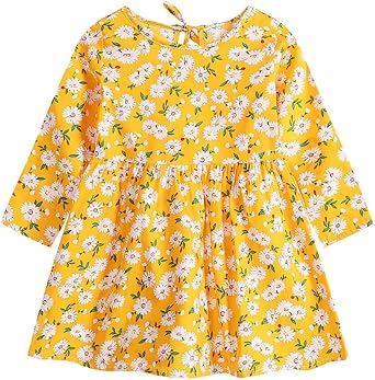 Infant Baby Girls Long Sleeve Dress Toddler Princess Fall Spring Casual Floral Print Basic Playwear Dresses Outfit