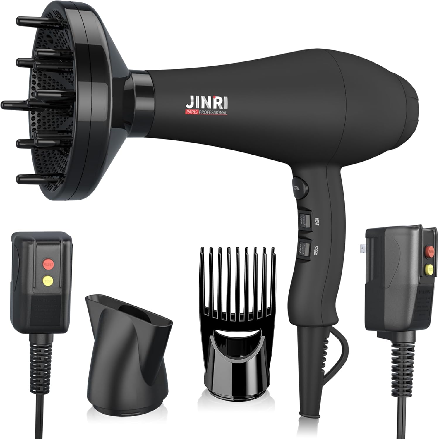 Hair Dryer - 1875W Negative Ionic Blow Dryer for Fast Drying, Low Noise Thermo-Control Hair Dryer with Nozzle, Black