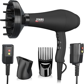 Hair Dryer - 1875W Negative Ionic Blow Dryer for Fast Drying, Low Noise Thermo-Control Hair Dryer with Nozzle, Black