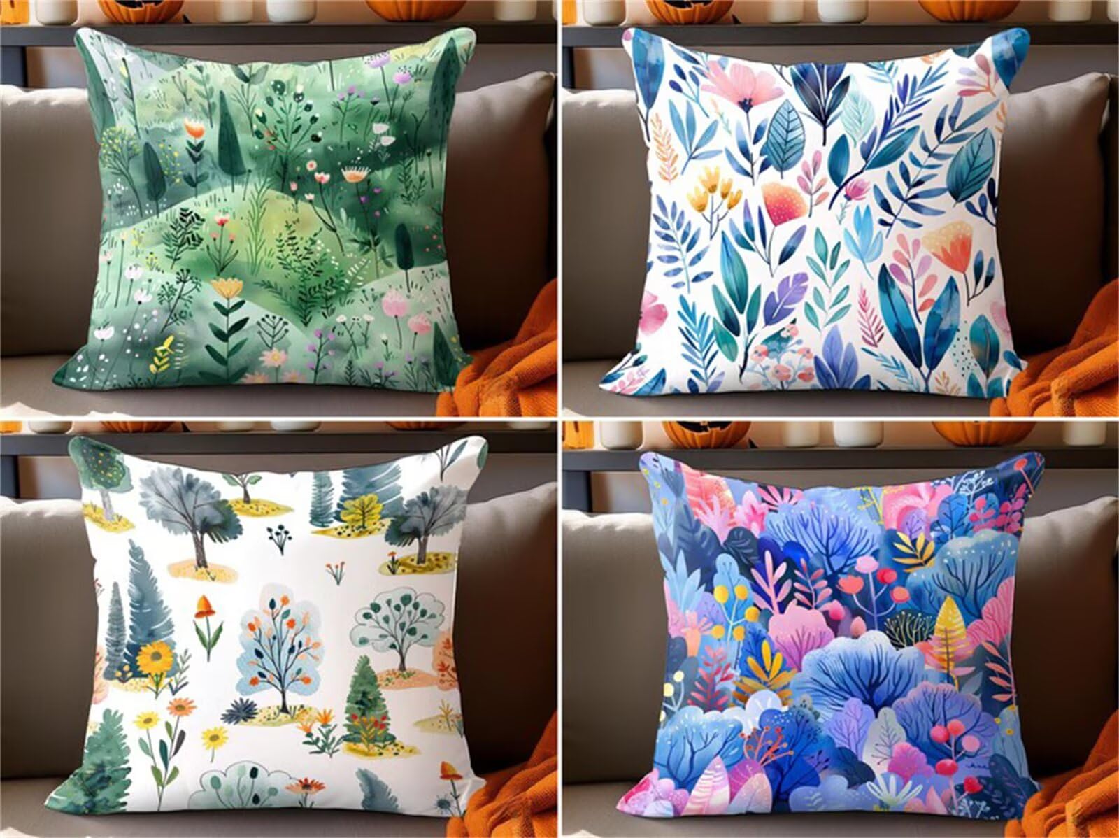 Heaen Outdoor Cushions Covers Waterproof 55x55 cm Set of 4 Square Linen Pillow Cases Spring Scenery Decorative Dushions for Sofa Porch Patio Home Decor