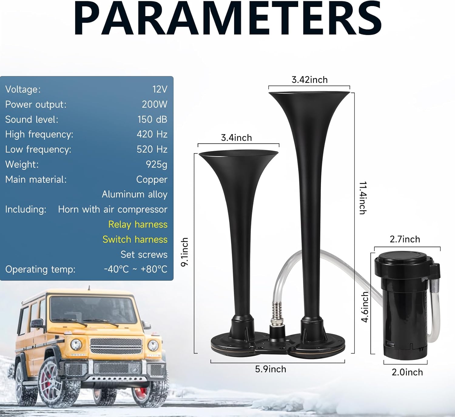 Train Horn for Truck 150db 12V,BANHAO Super Loud Dual Trumpet Truck Air Horn with Compressor, suitable for Any 12V Vehicles Train Car Ship Boat Lorry
