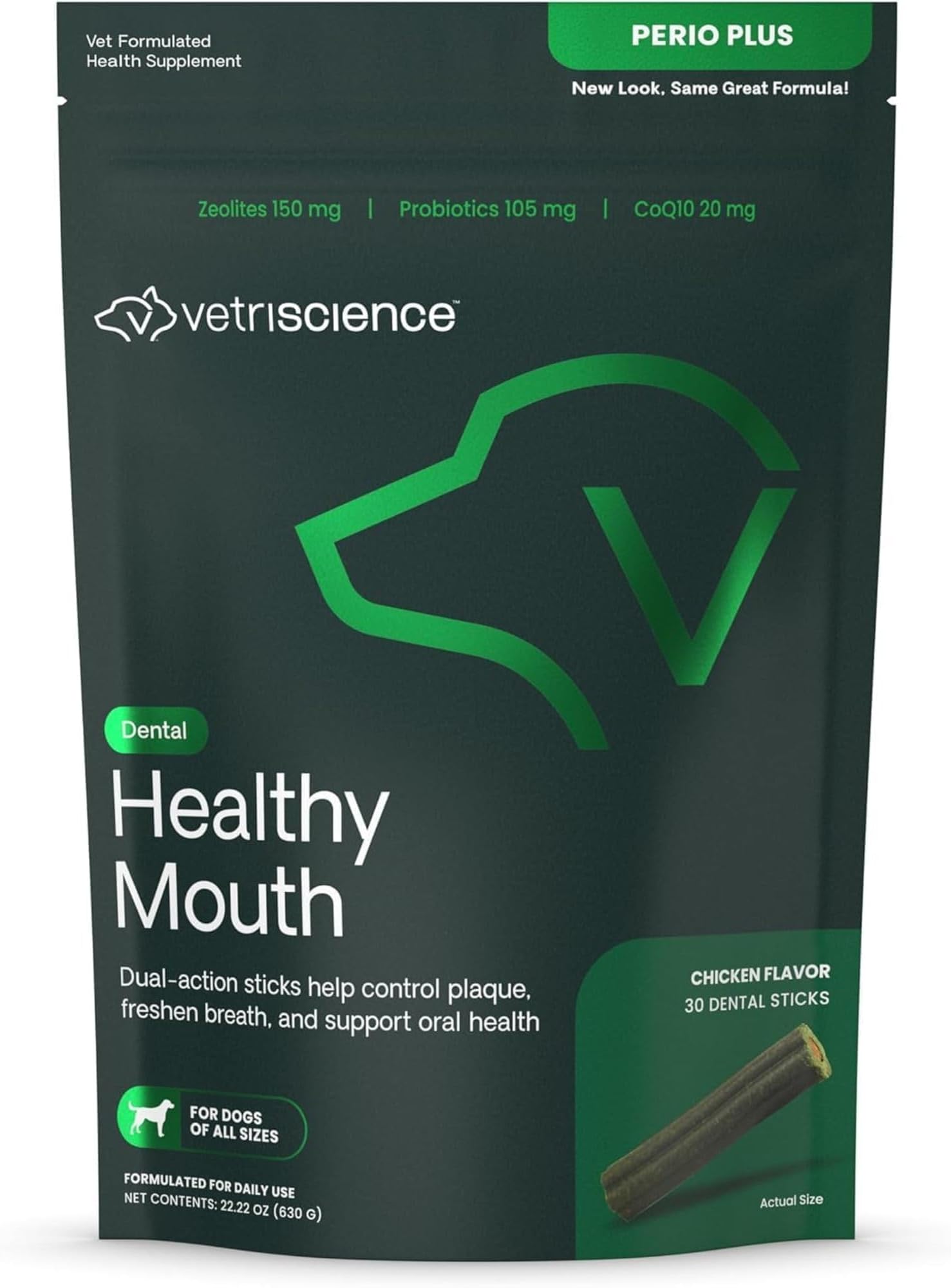 VetriScience Laboratories - Perio Plus Stix, Dental Support for Dogs, Chicken Liver Flavor, 30 Sticks, Clinically Proven Naturally Sourced Ingredients