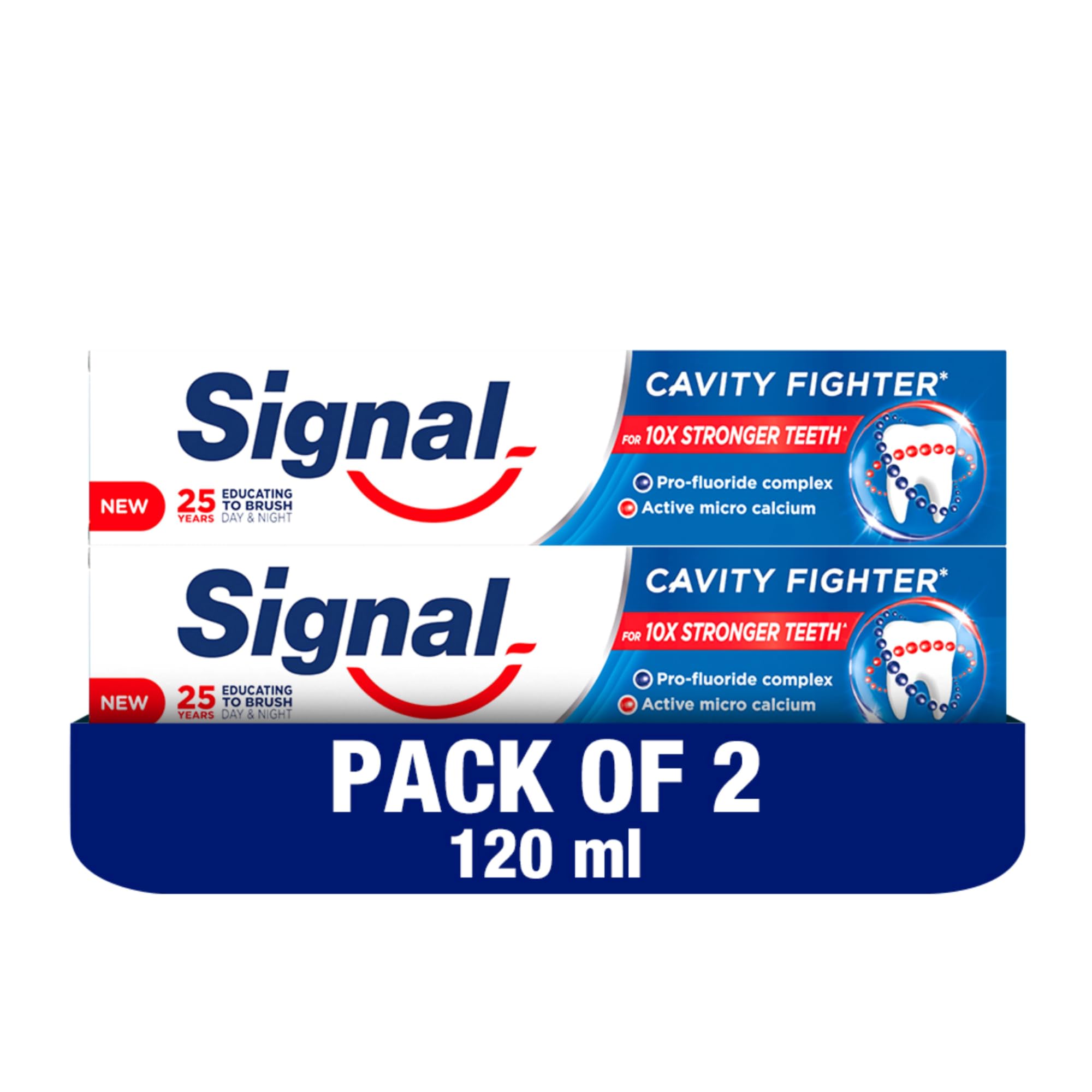 SIGNAL Fluoride Toothpaste, for fresh breath, Cavity Fighter, tooth paste for 10x stronger teeth, 120ml x 2