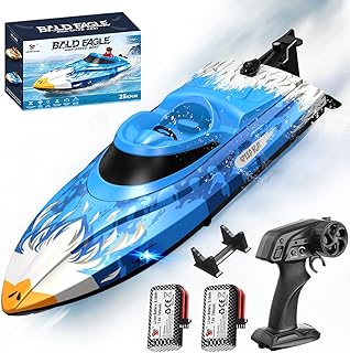 RC Boat 25KM/H High Speed Waterproof Remote Control Boat,Water Cooling, 2.4GHz Remote, 2 Batteries,