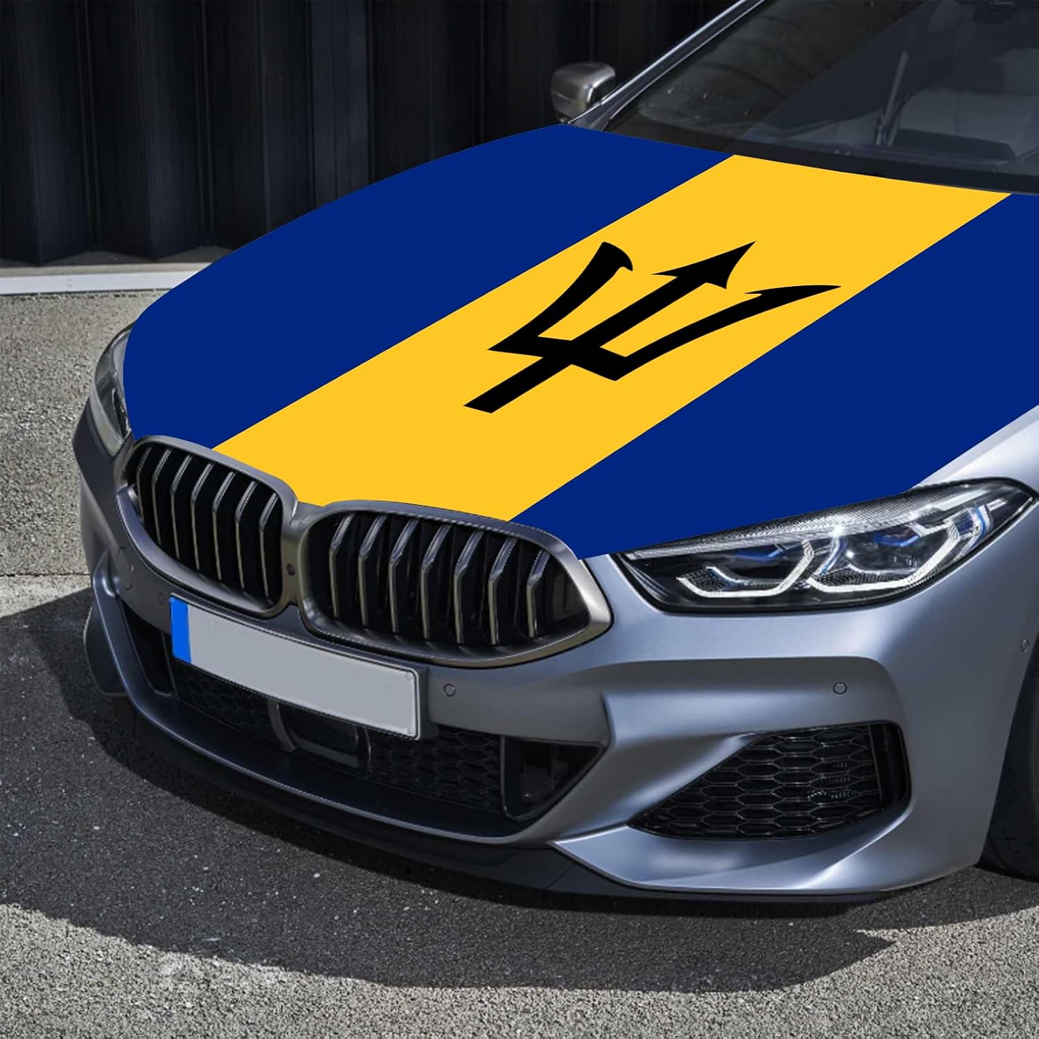 4x5ft Barbados Flag Car Hood Cover, Car Bonnet Banner, Elastic Polyester Stretchable,Universal Fit, Patriotic Automotive Hood Covers