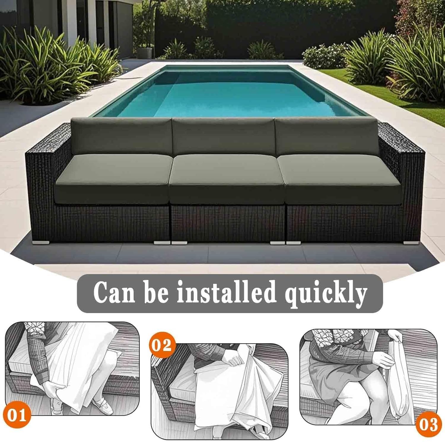 Pack de 4 Funda de Cojín de Asiento Sofá Exterior Impermeables 50x50 60x60 150x45 Cubierta de Cojines de Asiento Patio，para Interior, Exterior，Silla，Jardin，Muebles de Ratán(Color 23,60x55x10cm)