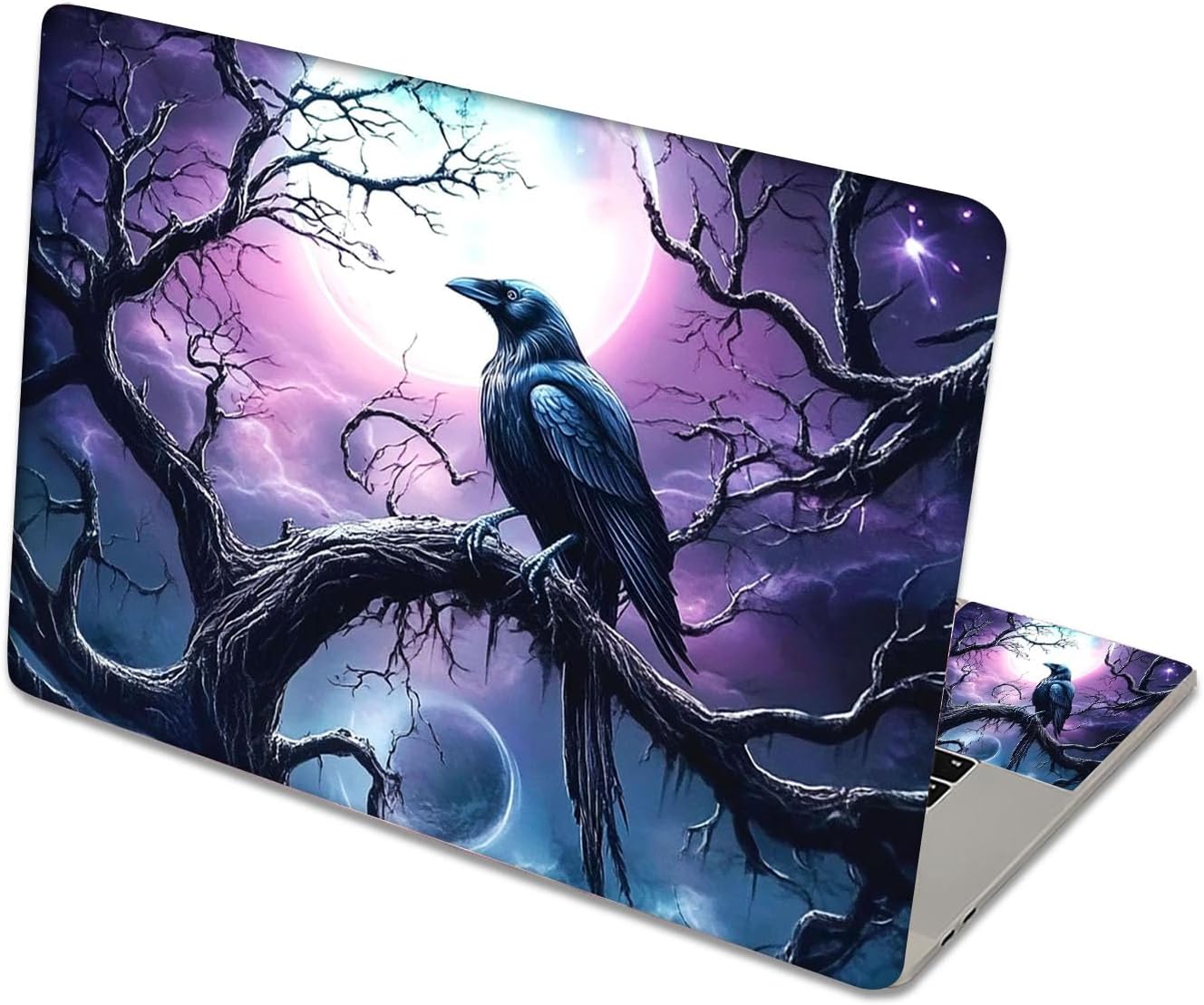 Raven under a moonlit tree aesthetic laptop skin decal for 13 to 15.6 inch laptops
