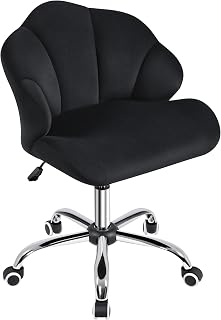 Yaheetech Silla Escritorio Oficina Ergonomica de Despacho Terciopelo con Ruedas sin Reposabrazo Capacidad 136 KG Negra