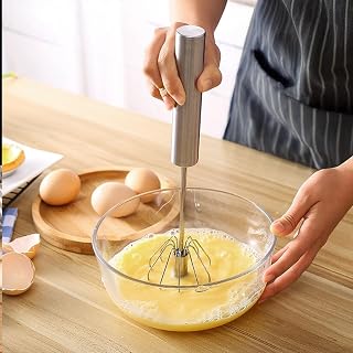 Semi Automatic Egg Beater Stainless Steel Hand Push Whisk Manual Rotary Mixer for Kitchen Baking Cooking Frothing Milk Pancake Batter Tool