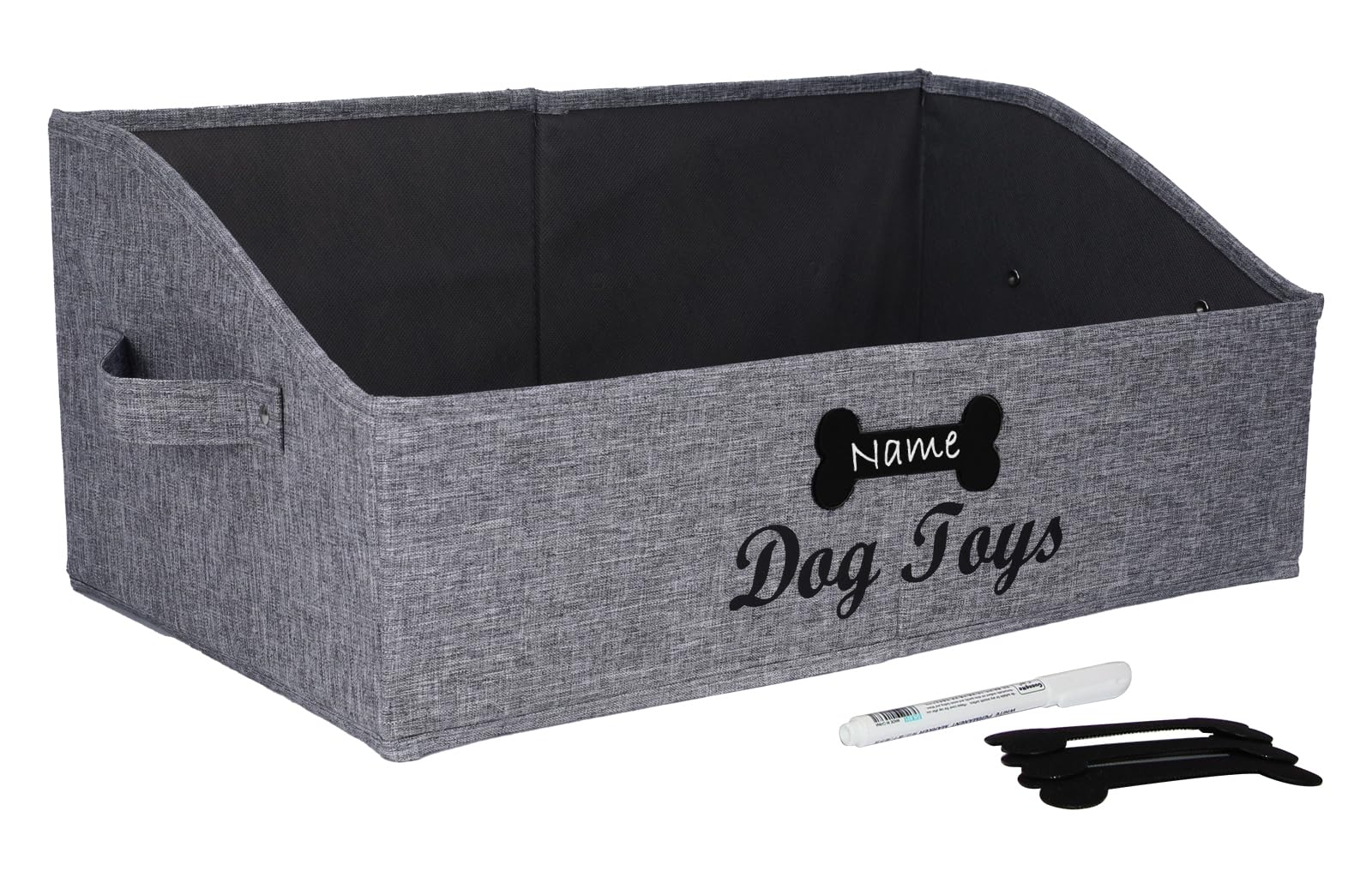 Brabtod Gray Large Dog Collapsible Toy Storage Bin - Fabric Trapezoid Basket For Organizing Toys, Blankets, Leashes, Clothing - Can Be Personalized