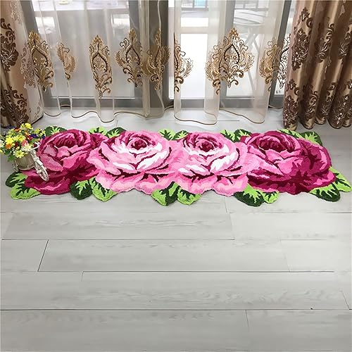 Miniatura 4 de UKELER Alfombra de lavandería de 65 x 23.6 pulgadas, diseño de rosas rosas, antideslizante, suave, para dormitorio de niñas