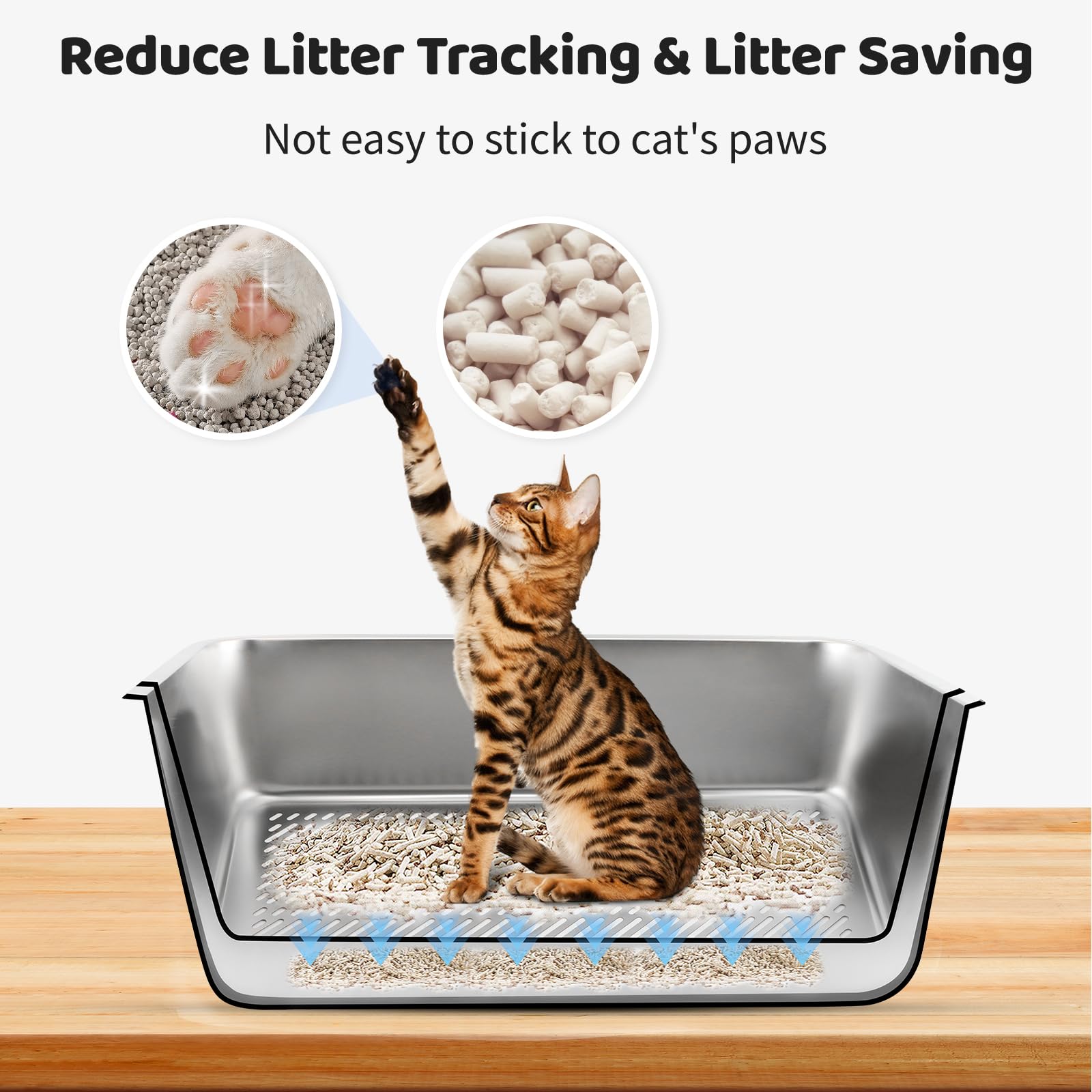 Bac à litière pour Chats en Acier Inoxydable pour Chat, bac à litière avec tiroir et bac de tamisage, Pelle pour Gros Chats, Nettoyage Facile