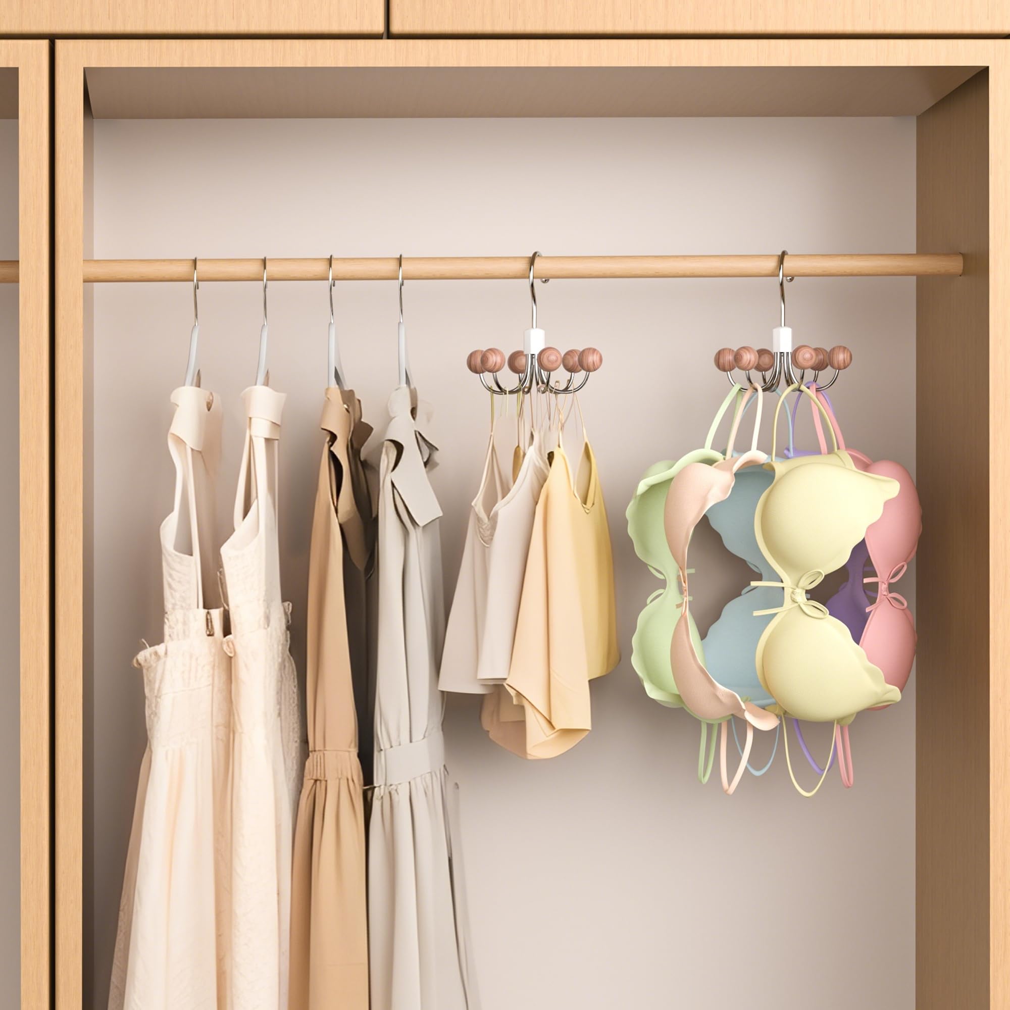 OHIYO Kleiderbügel, 360° drehbar, mit 6 Zedernkugeln, Schrank-Organizer für BHs, Schals, Gürtel, Geldbörse und Zubehör, 4 Stück