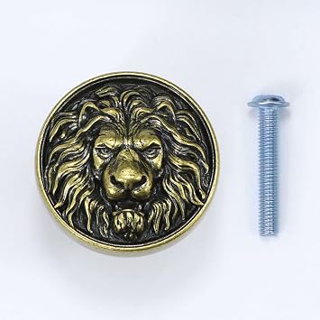 4 Pcs Lion Head Cabinet Knobs Animal Drawer Pulls (Green Bronze)