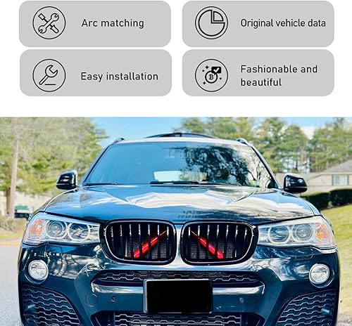 Miniatura 6 de ZBGUN 2 piezas de tiras decorativas para parrilla de automóvil, 12.9 x 1.1 pulgadas, impermeables, duraderas, cubiertas de parrilla delantera de