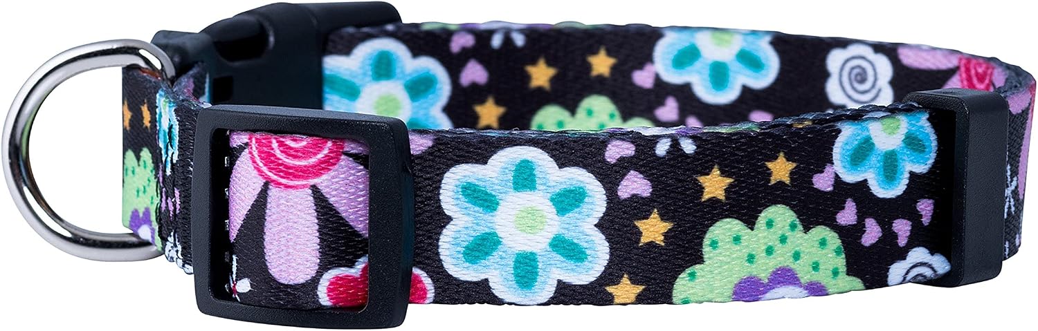 Native Pup Flower Dog Collar, Adjustable Small Medium Large, Cute Girl Female Summer Spring Pretty Designer Puppy Essentials Accessories, Pink Floral Blue Daisy Rose (Medium, Heart Flowers) image 2