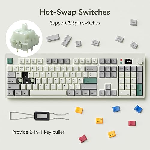 Miniatura 5 de BOYI Teclado mecánico retro K104Pro con pantalla y perilla inteligentes TFT, estructura de junta HotSwap BT5.02.4GTipo-C inalámbrico 6000mAh RGB