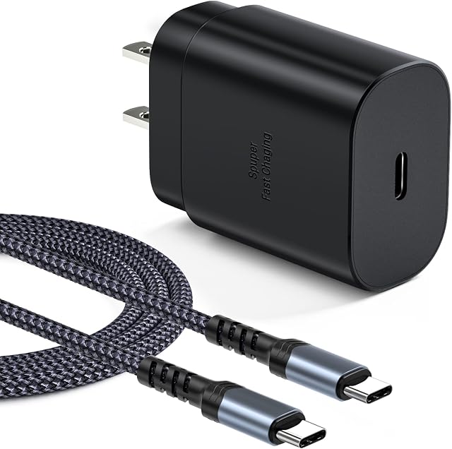 USB C Chargeur mural avec 10ft Accusés USB C Câble, Excgood Chargeur Super Fast Type C Bloc de charge compatible pour Galaxy S25 S23 S24 Ultra S22 S21 FE, A16/17/54/26/36, Z Pliage 7 (Noir)