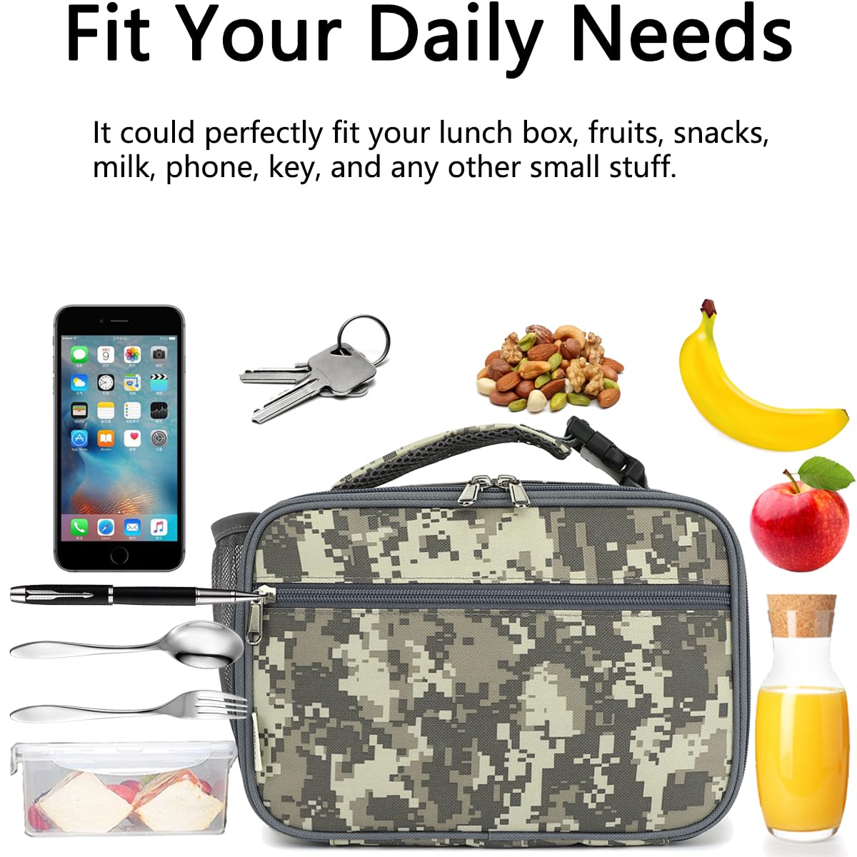 GYEUKHAM Lonchera aislada para la escuela, térmica, reutilizable, duradera, congelable, para niños, niñas, hombres y mujeres, kit de bolsa de almuerzo portátil para trabajo, picnic, viajes, camuflaje