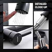 Vista 7 de WEWE Grifo de cocina negro, a prueba de fugas, con rociador extraíble, acero inoxidable comercial, de un solo agujero, grifo de fregadero de cocina