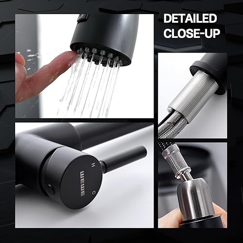 Vista 30 de WEWE Grifo de cocina en cascada con rociador extraíble, 3 modos (barrido/corriente/cascada) modo de interruptor giratorio, grifo de fregadero