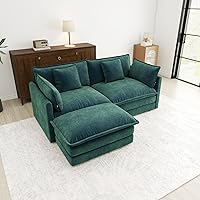 Vista 75 de Sofás seccionales grandes de 115.34" para sala de estar, sofá de pana color camel de asiento profundo de 3 plazas en forma de L, sofá seccional
