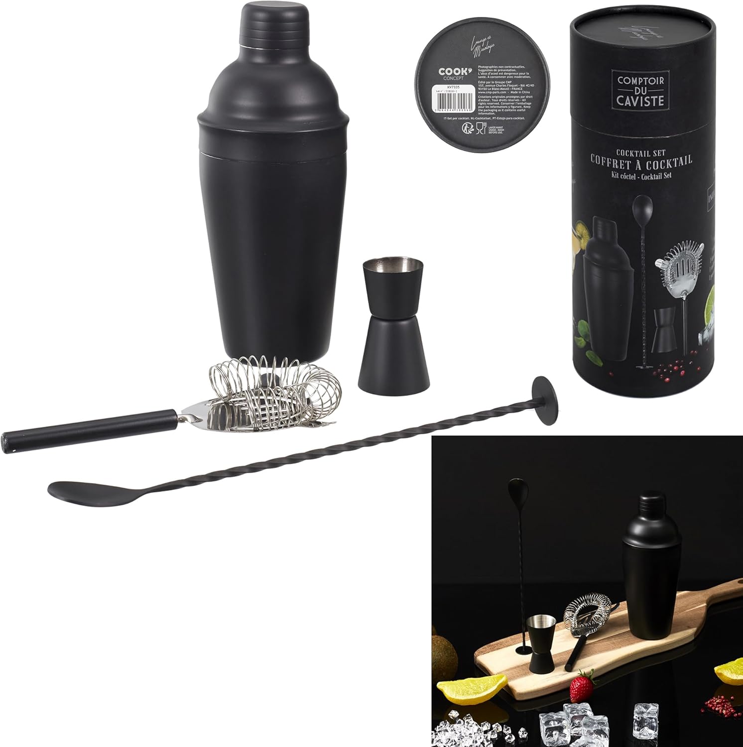 Cook Concept - KV7335 - Coffret à Cocktail 4 Accessories Noirs Art de la Table Boisson et Apero Cocktail - Beer and Gravy