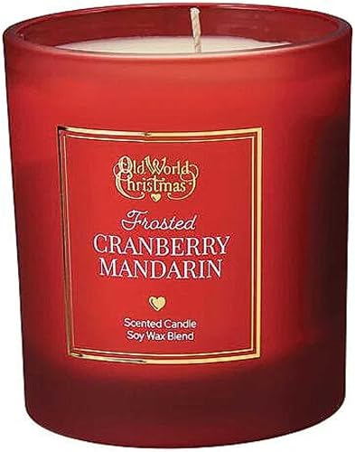 Old World Christmas Frosted Cranberry Mandarin Candle, Hand‑Poured 8 oz Soy Wax 