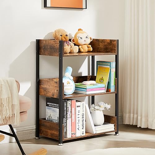 Miniatura 7 de VECELO Estantería pequeña, estantes de almacenamiento de 3 niveles, estantería industrial para sala de estar, dormitorio, aula, color marrón antiguo