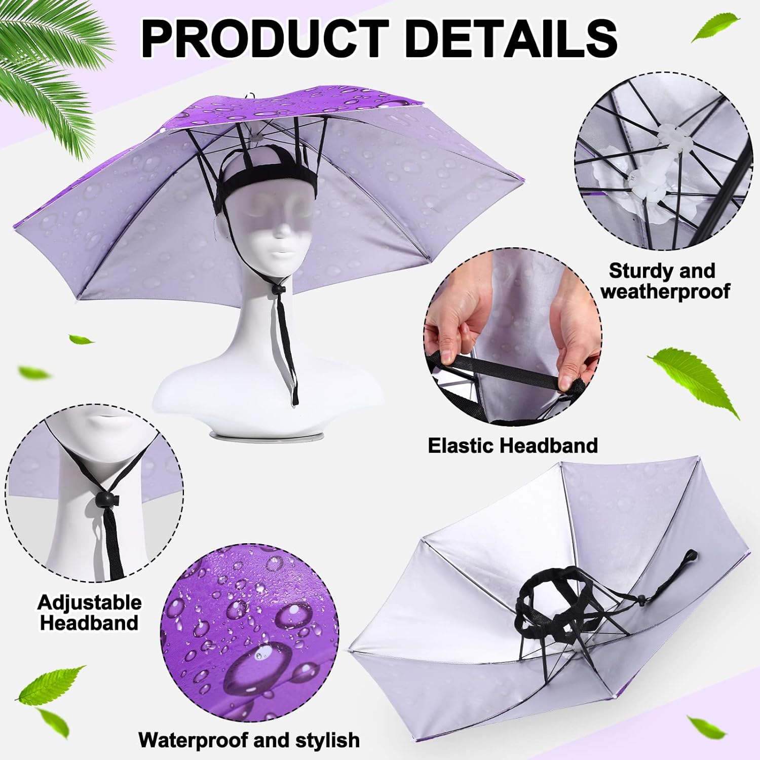 review 3 Pieces Fishing Umbrella Hat 30 inch Adjustable Head Umbrella Foldable UV Protection Umbrella Cap for Golf Camping Beach Gardening Sunshade Outdoor Adults Kids