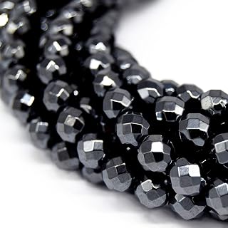 Hematite Beads | Faceted Round Natural Gemstone in Metallic Gunmetal - 3mm, 4mm, 6mm, 8mm, 10mm, 12mm, 14mm Available 8mm