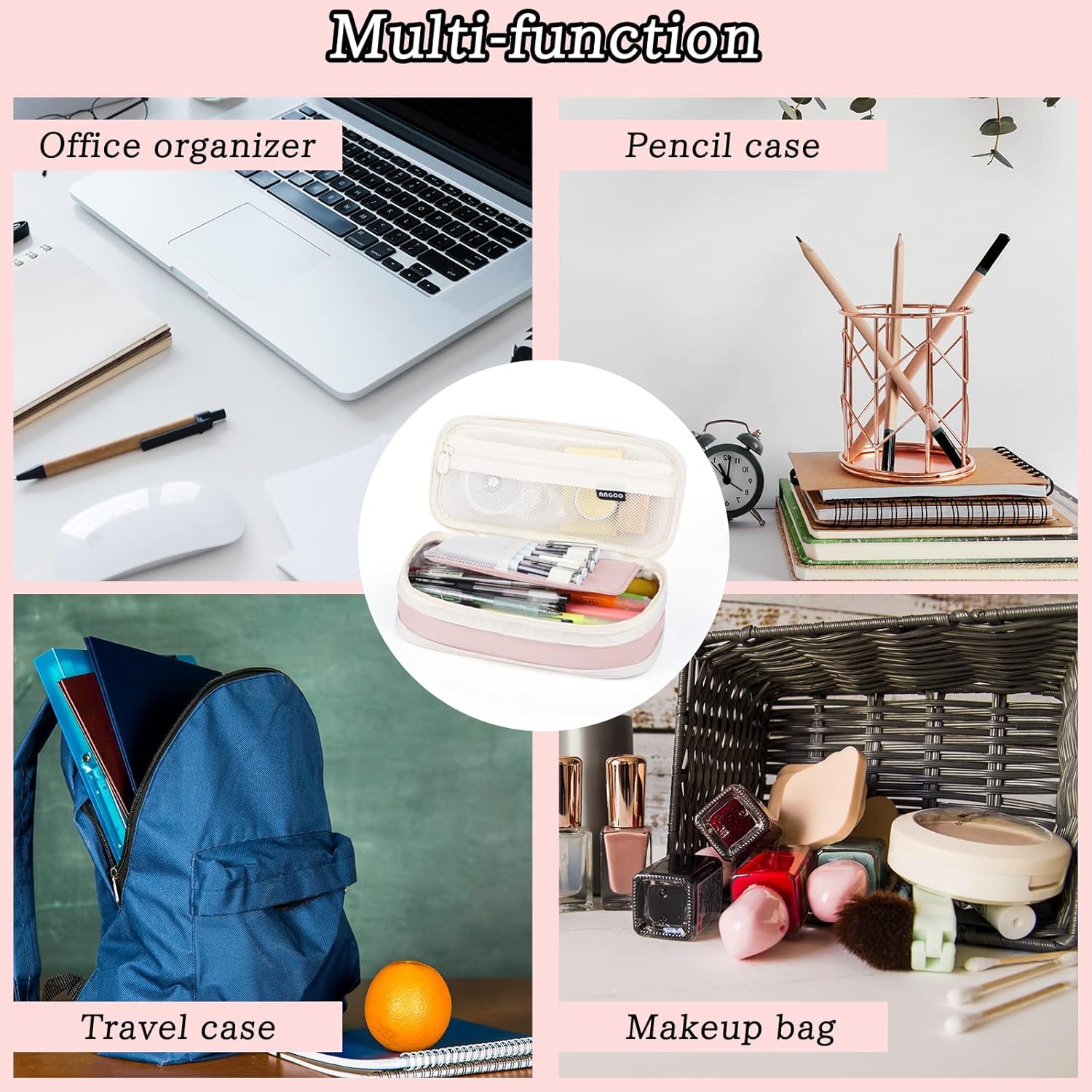 PRANIJ Bonito estuche estético de gran capacidad expandible con cremallera, portátil, para oficina, papelería, organizador de escritorio para colegio, collage, niños, niñas, adultos, mujeres y hombres