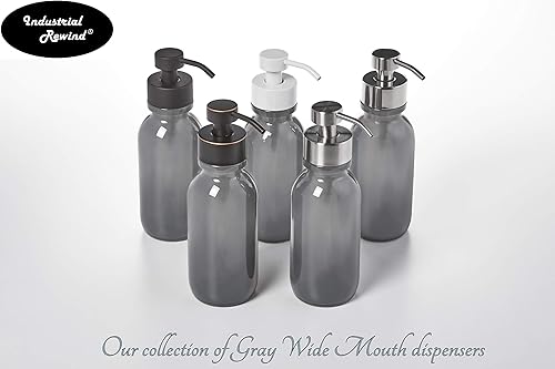 Miniatura 5 de Dispensador de jabón gris con bomba de metal de boca ancha negra, dispensador de loción de botella de vidrio de 16 onzas (gris WMnegro)