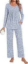Pajamas Sets for Women Soft Long Sleeve Pjs Top and Pants with Pocket 2 Piece Ladies Loungewear