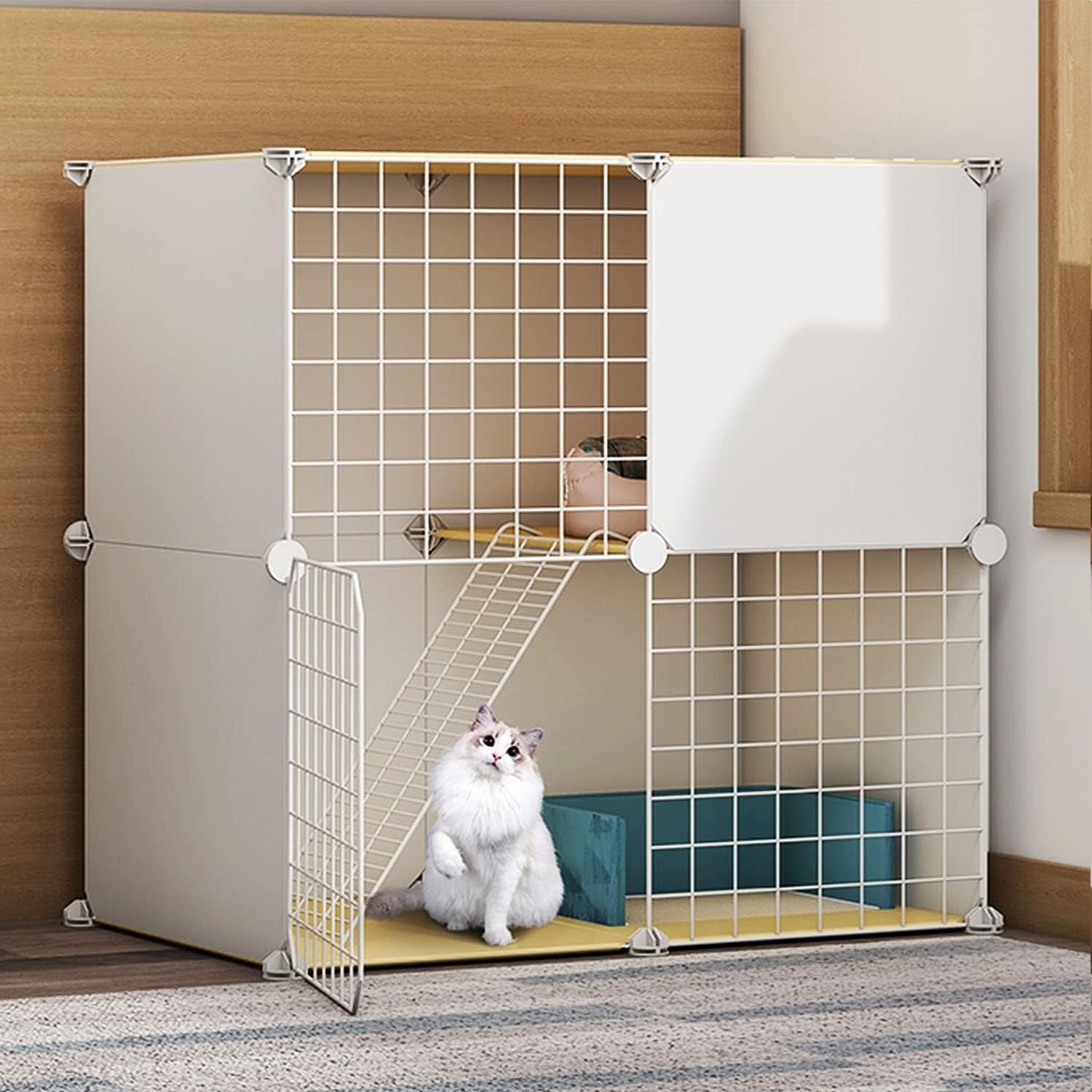 Cat Cages Indoor Large,Cat Enclosure,Cat Cabinet Semi-Enclosed Cat Cage DIY Cat Playpen,Pet Fence Indoor,with Cat Nest + Cat Hammock + Cat Litter Box + Cat Bowl,for 1-3 C,Black 75x49x73cm