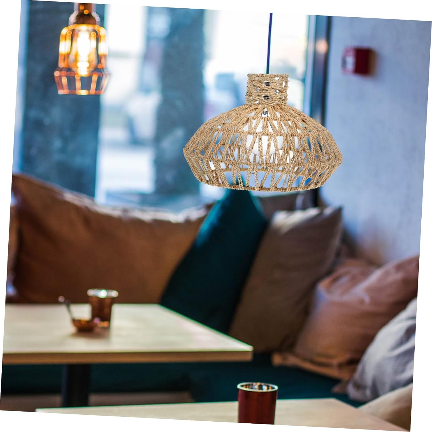 Straw Rope Woven Lampshade Rustic Light Cover for Ceiling Pendant Fixtures for Bedrooms Cafes and Unique Woven Design for Warm Illumination