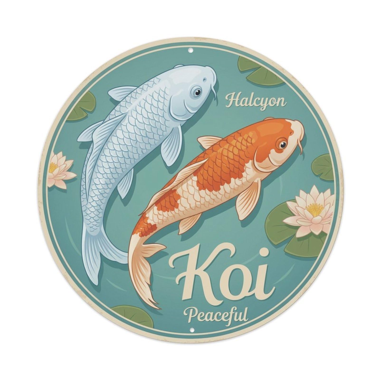 Tgrcjimh Style Metal Tin Sign Koi Fish Halcyon Peaceful Calm Serene Tranquil Waters