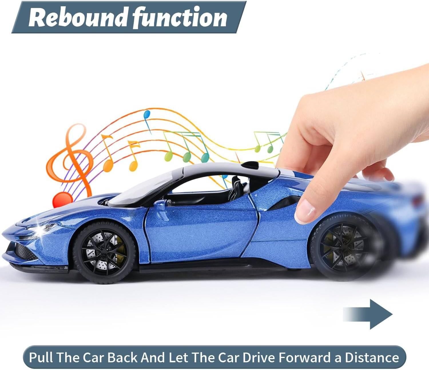 Toy Cars Model for Kids 1:32 Diecast Metal Toy Cars,Pull Back Car with Light and Music SF90 Toy Car Collectible Model Cars,for Boys Age 3 + Year Old