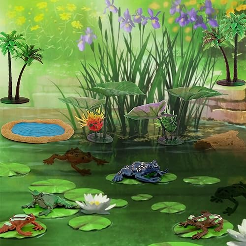 Miniatura 4 de 6 figuras de rana de árbol coleccionables, juguetes coleccionables de ranas de plástico, juego de estanque de loto, decoración para pasteles,