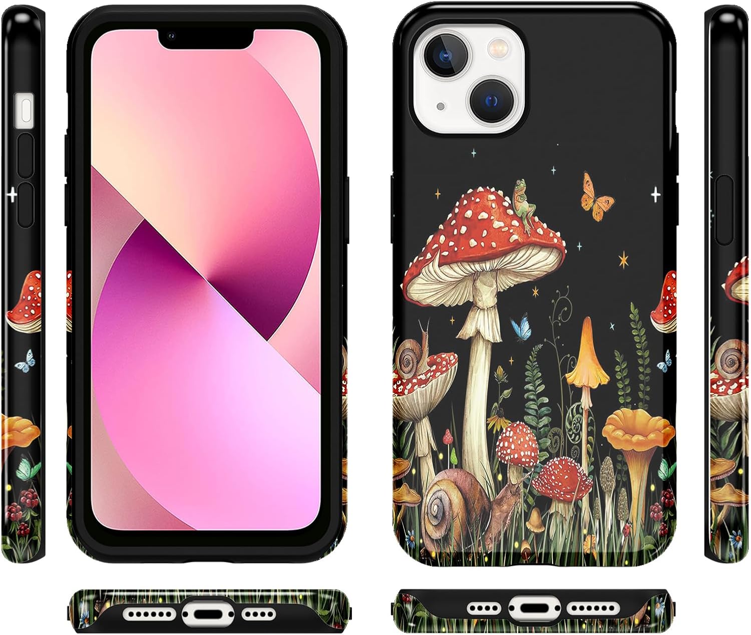 for iPhone 13 Mini Cute Fall Mushroom Flower Frog Phone Case 5.4", Aesthetic Autumn Floral Case Shockproof TPU Protective Cover Funda for Women Girls Men image 5