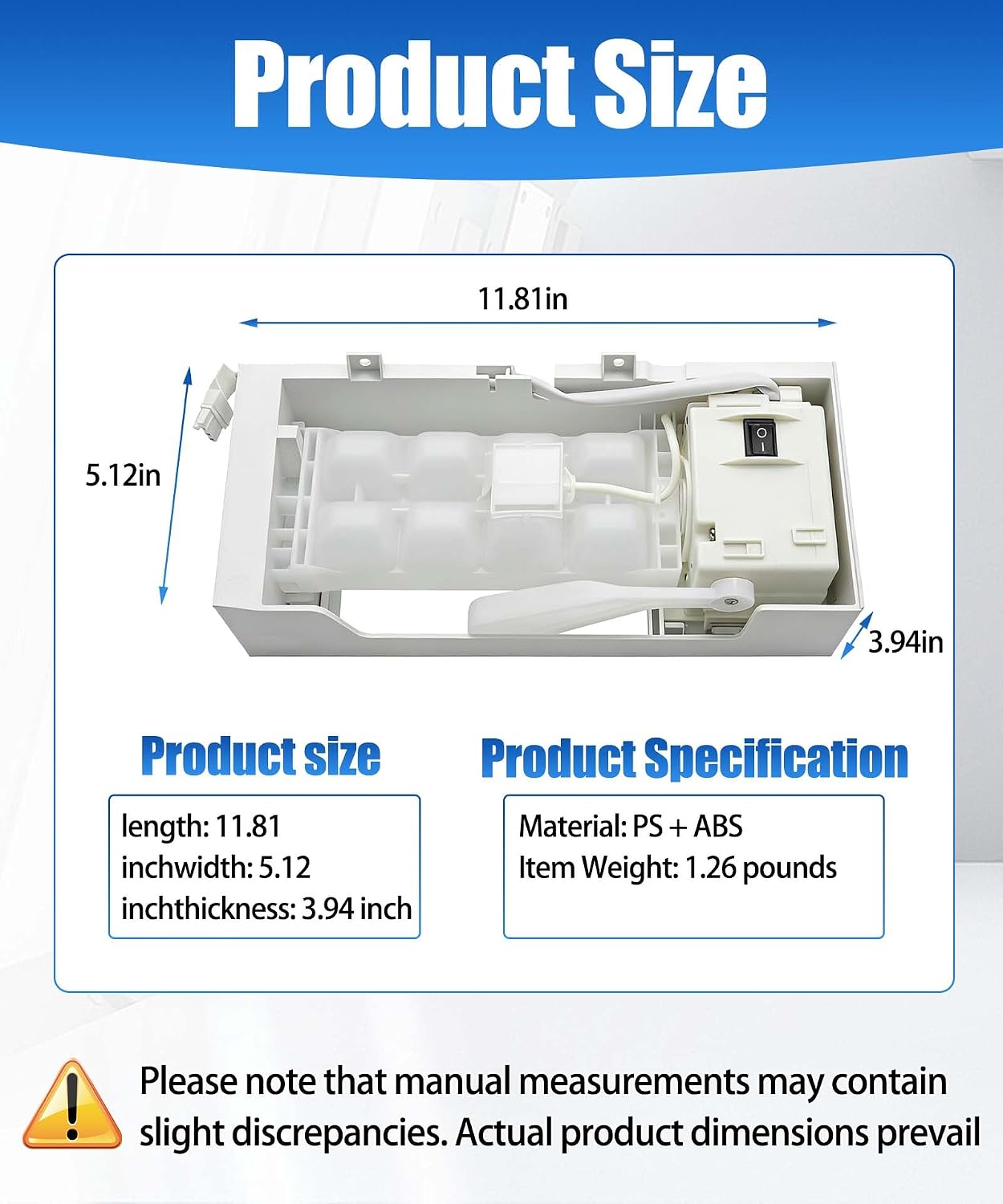 W11455232 Refrigerator Ice Maker Fit for Whirlpool WRQA59CNKZ Kitchen-Aid KRQC506MPS00 Replace W11397137 W11397055 4962306 AP6990738 PS16220914 EAP16220914 etc.