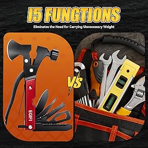 Fathers Day Dad Gifts, 14 in 1 Multitool Hatchet Axe, Gifts for Men, Multitool Gifts for Camping Hiking Survival, Camping Accessories Survival Gear, Cool Gadgets for Men, Red