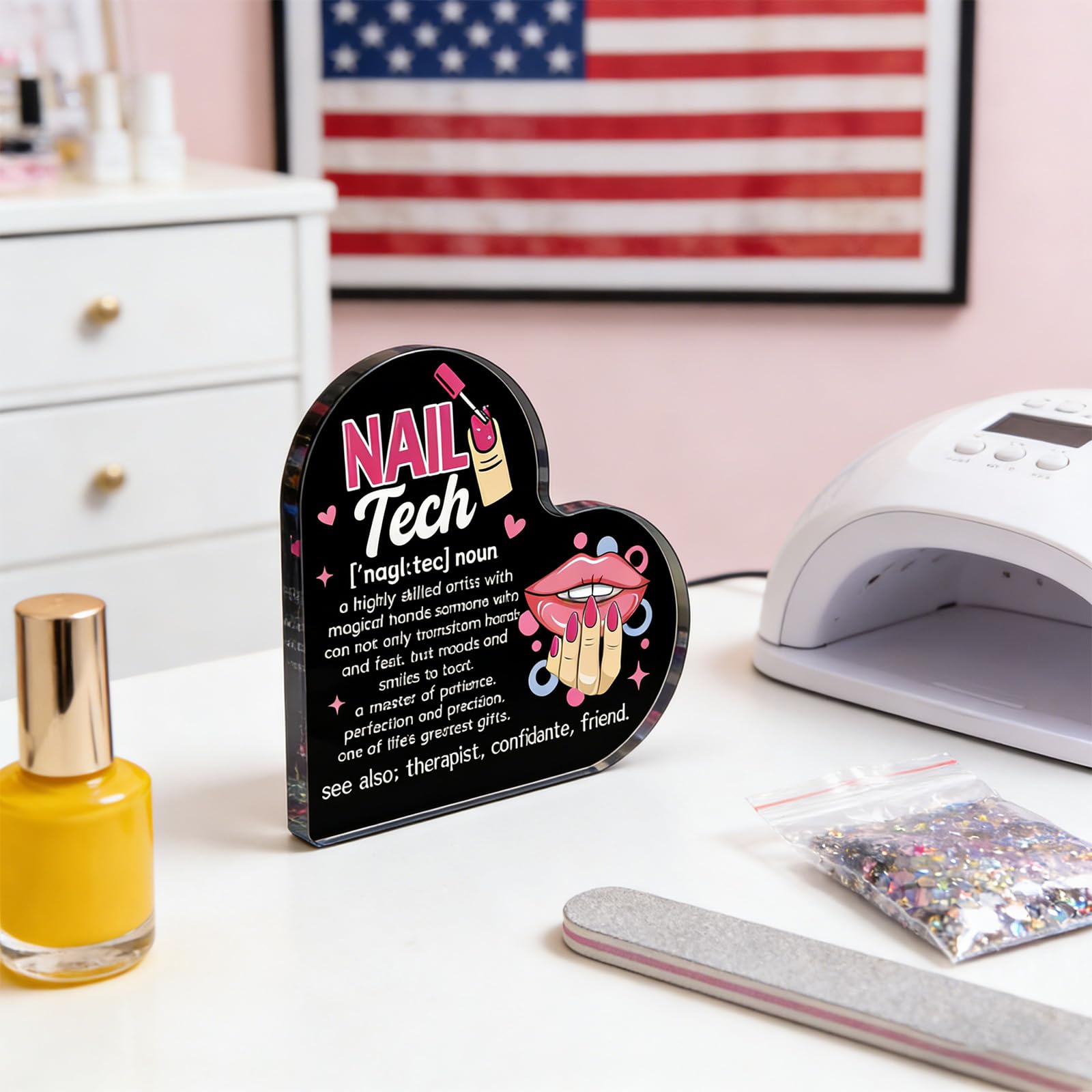 Nail Tech Gifts For Women Men Nail Salon Decor Heart Shaped Acrylic Sign Inspirational Gift For Nail Technician Thank You Gifts Birthday Girls Bedroom Home Salon Beauty Shop Decor 3.9x 3.9 Inches
