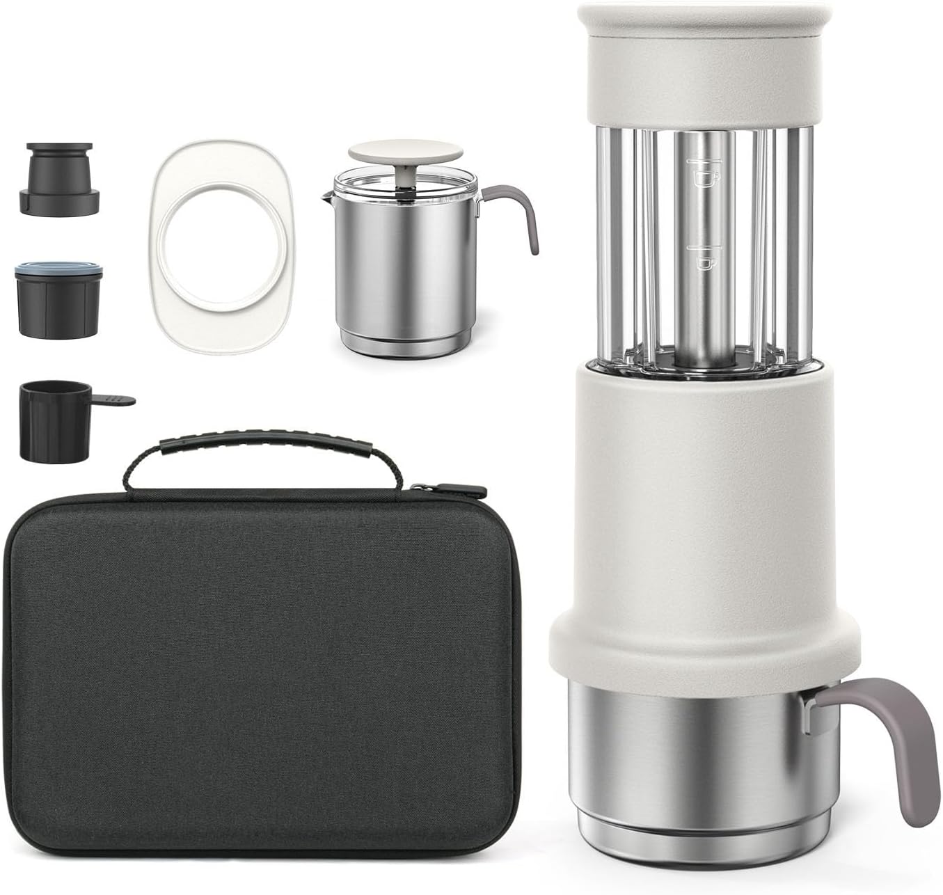 Portable Coffee Maker, Manual Espresso Capsule Coffee Machine,120ml Capacity, Lightweight and Compact for Camping and Travel (White)