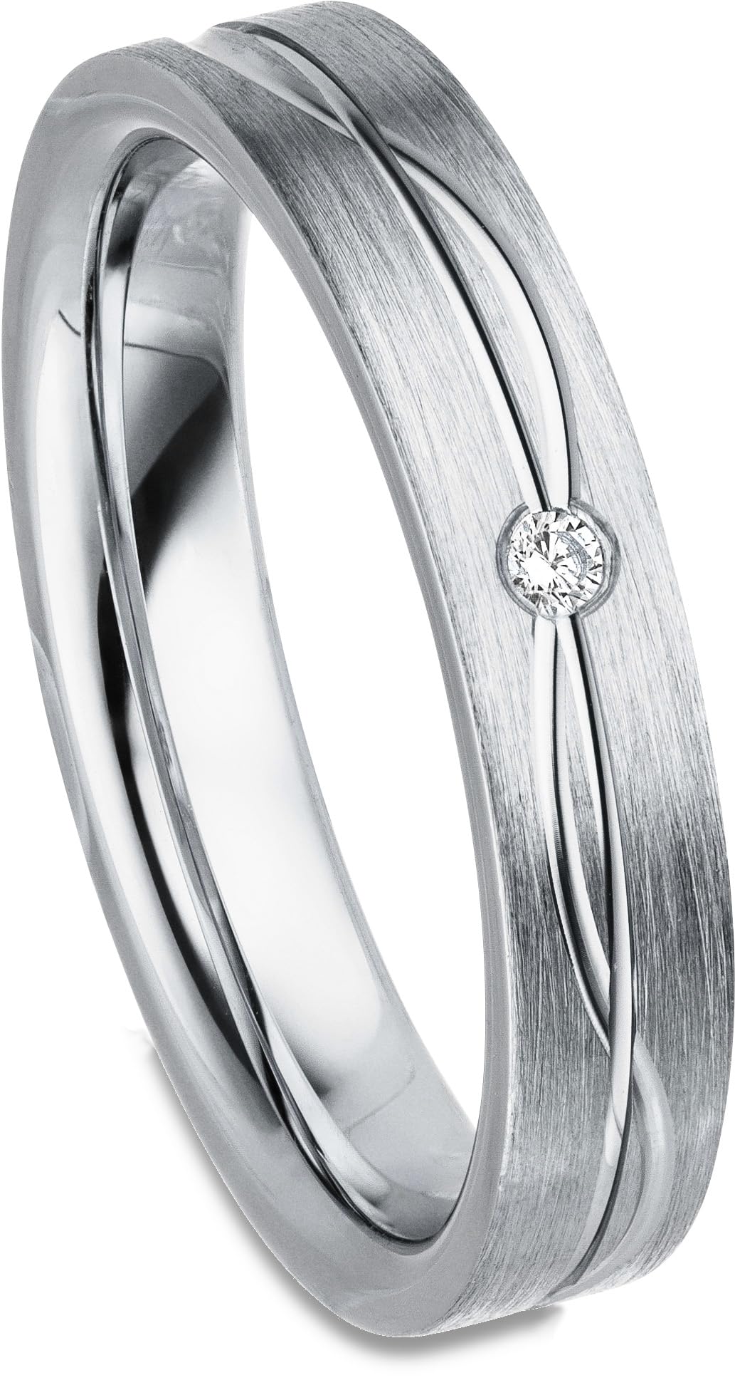 Kolibri Rings Eheringe Set 925 Silber, rhodiniert mit wellenförmiger Glanzfuge | Partnerringe, Trauringe Paarpreis Made in Germany mit Zirkonia + Gratis Gravur & Etui
