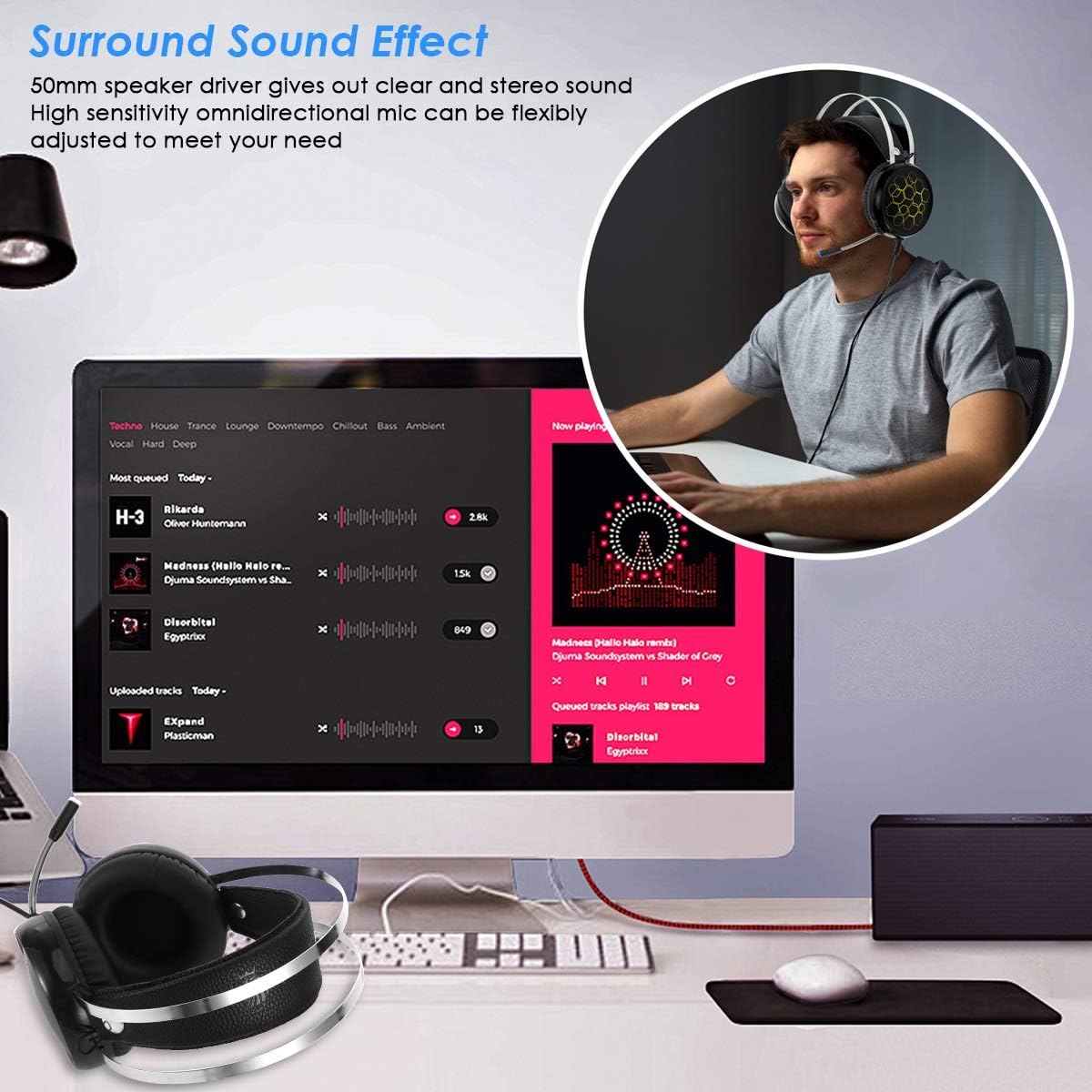 Yolispa Gaming Headset for Xbox One PS4 PC Headphones with Noise Canceling Mic Over Ear Headset for Laptop Tablet with Led Backlight