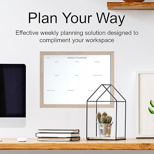 Miniatura 7 de Compadible Planificador semanal de pizarra blanca de borrado en seco (13 x 17 pulgadas), diseño mínimomoderno, marco de madera de pino macizo,